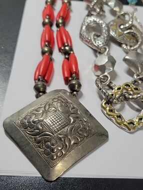 Red Bead Silver Tone Pendant Necklace - Unbranded Women’s Jewelry